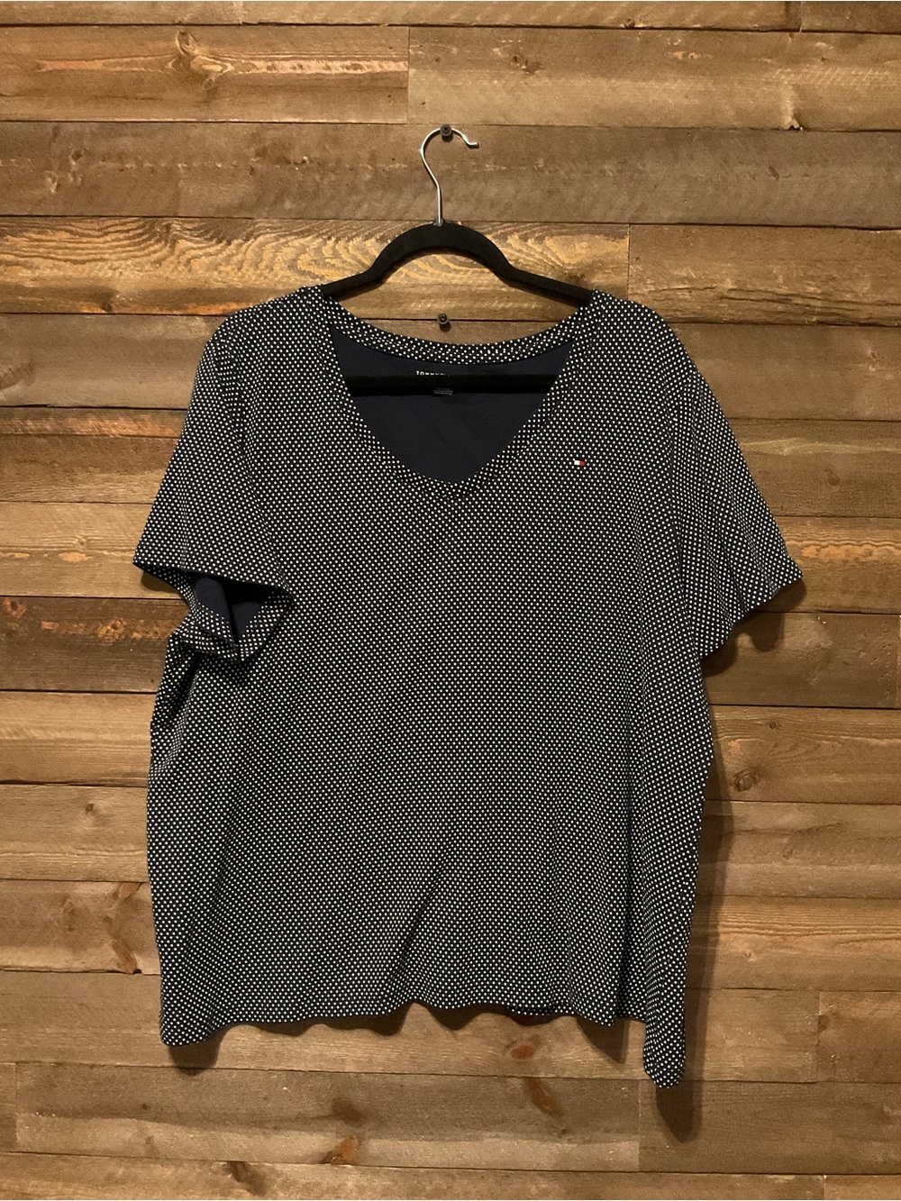Tommy Hilfiger Navy Blue Small White Polka Dot Short Sleeve Shirt Women’s 2X